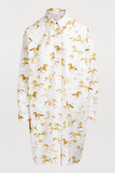Ganni Weston Equestrian-print Waist-tie Blouse In White | ModeSens