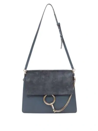 Shop Chloé Medium Faye Leather & Suede Bag In Carbon Grey