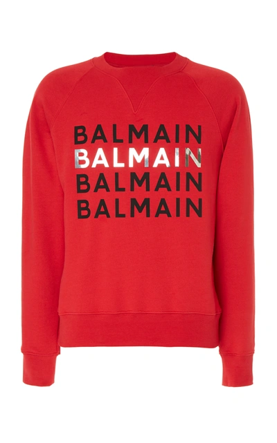 Shop Balmain Logo Sweatshirt In Red