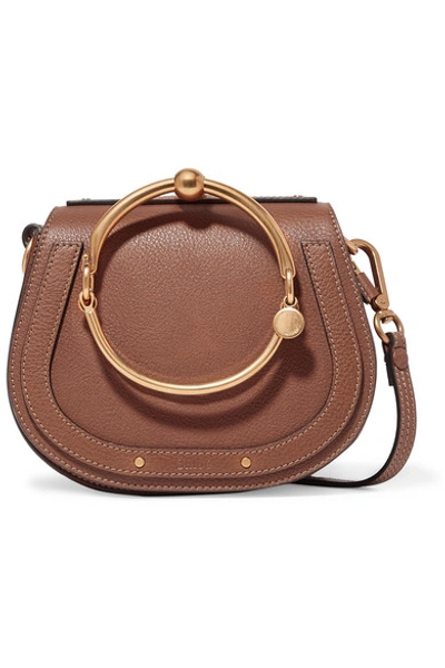 Shop Chloé Nile Bracelet Small Textured-leather And Suede Shoulder Bag In Light Brown