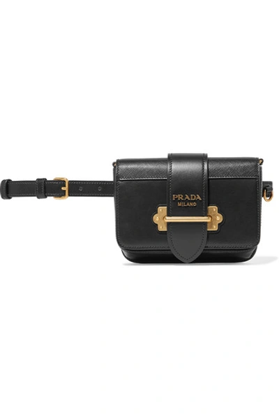 Shop Prada Cahier Leather Belt Bag In Black