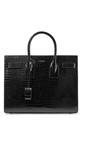 Shop Saint Laurent Sac De Jour Small Croc-effect Leather Tote In Black