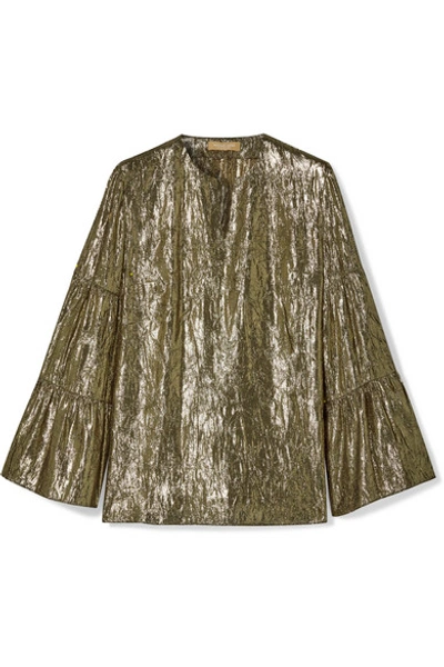 Shop Michael Kors Metallic Silk-blend Lamé Blouse In Gold