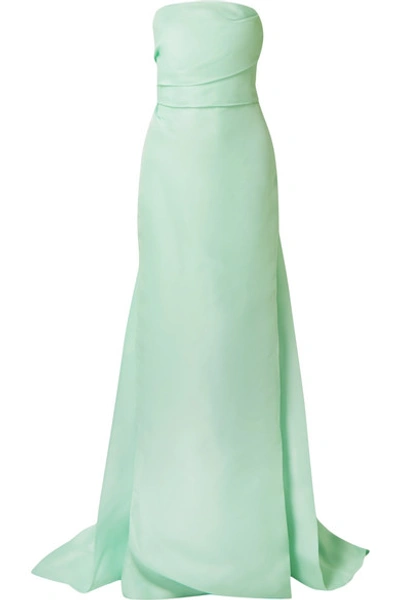 Shop Monique Lhuillier Silk Strapless Gown In Mint