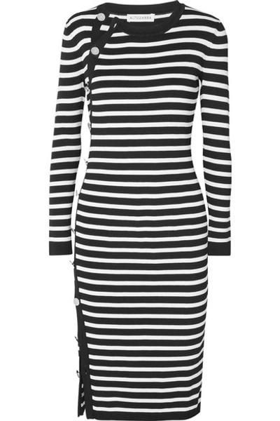 Shop Altuzarra Arzel Button-detailed Striped Ribbed-knit Midi Dress In Black