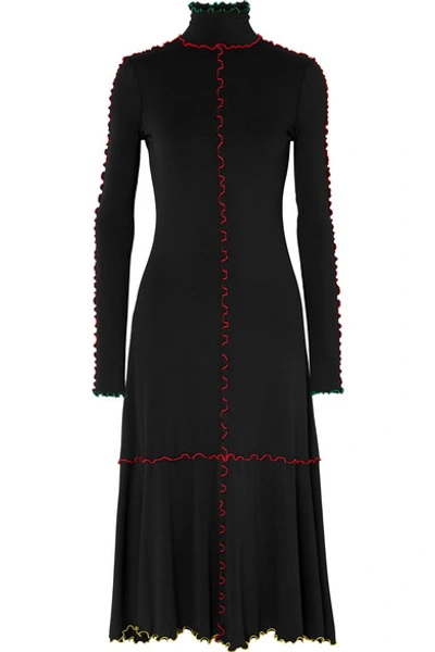 Shop Proenza Schouler Ruffle-trimmed Stretch-knit Midi Dress In Black