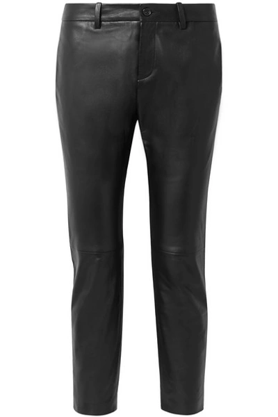 Shop Nili Lotan Tel Aviv Cropped Leather Tapered Pants In Black