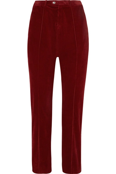 Shop Chloé Cropped Cotton-blend Corduroy Straight-leg Pants In Burgundy