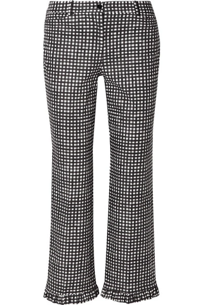 Shop Michael Kors Ruffled Gingham Cotton-poplin Straight-leg Pants In Black