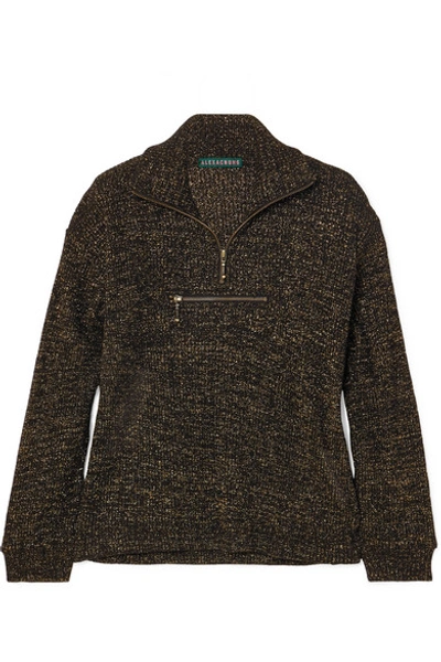 Shop Alexa Chung Metallic Ribbed Cotton-blend Track Jacket In Black
