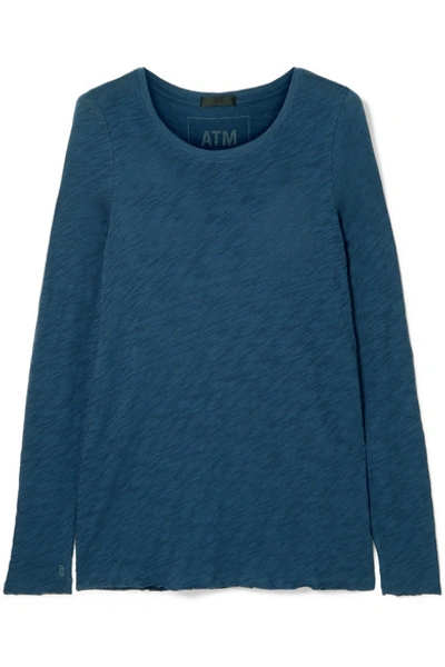 Shop Atm Anthony Thomas Melillo Distressed Slub Cotton-jersey Top In Blue