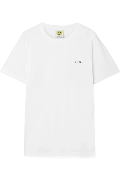 Shop Yeah Right Nyc Gifted Embroidered Organic Cotton-jersey T-shirt In White