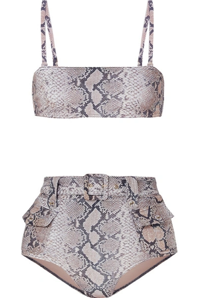 Shop Zimmermann Corsage Safari Snake-print Belted Bikini In Snake Print
