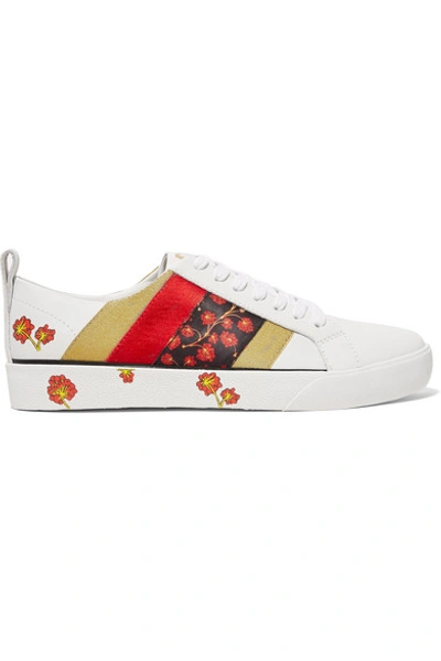 Shop Diane Von Furstenberg Tess Grosgrain-trimmed Floral-print Leather Sneakers In White