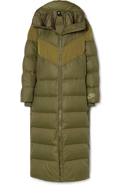 Shop Nike Hooded Quilted Shell Down Coat In Army Green