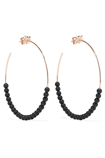 Shop Diane Kordas Explosion 18-karat Rose Gold, Onyx And Diamond Hoop Earrings