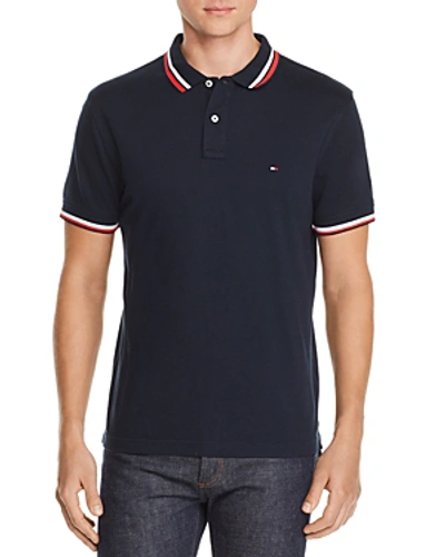 Shop Tommy Hilfiger Stripe-trimmed Polo Shirt In Sky Captain