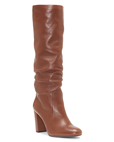Shop Vince Camuto Women's Sessily Round Toe Slouchy High-heel Boots - 100% Exclusive In Brown Leather