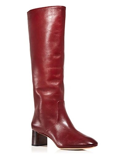 Shop Loeffler Randall Women's Gia Pointed Toe Knee-high Leather Mid-heel Boots In Bordeaux