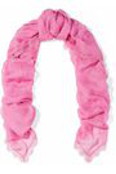 Shop Valentino Lace-trimmed Modal And Cashmere-blend Scarf In Pink