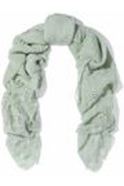 Shop Valentino Woman Plissé Lace-paneled Cashmere Scarf Mint