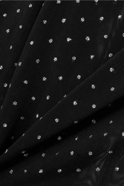 Shop Le Petit Trou Lou Ruffled Glittered Polka-dot Stretch-tulle Pajama Set In Black
