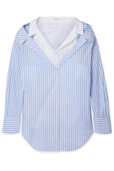Shop Adeam Layered Striped Cotton-poplin Shirt In Light Blue