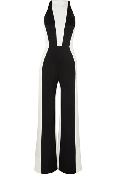 Shop Galvan Marlene Two-tone Crepe Jumpsuit In Black
