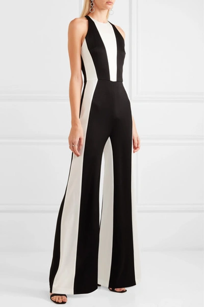 Shop Galvan Marlene Two-tone Crepe Jumpsuit In Black