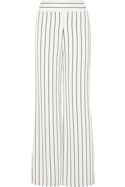 Shop Galvan Pinstriped Crepe Wide-leg Pants In White