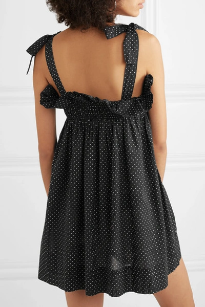 Shop Ganni Polka-dot Cotton-voile Mini Dress In Black