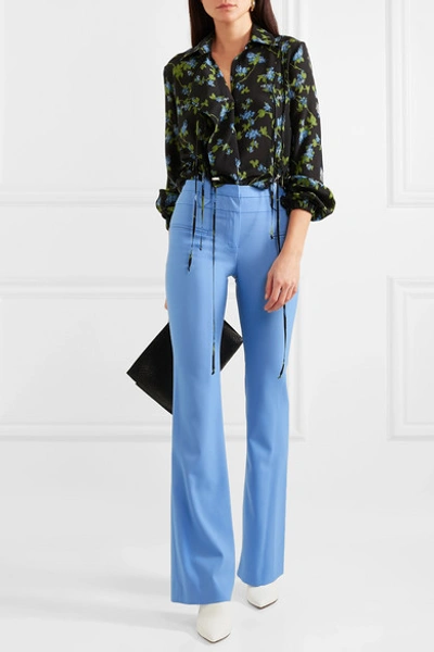 Shop Altuzarra Serge Wool-blend Piqué Bootcut Pants In Blue