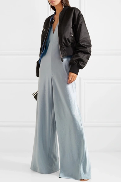Shop Alexander Wang T Halterneck Crinkled-satin Wide-leg Jumpsuit In Light Blue