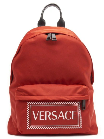 Shop Versace Logo Backpack In Red