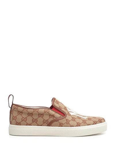 Shop Gucci Ny Yankees Slip On Sneakers In Beige