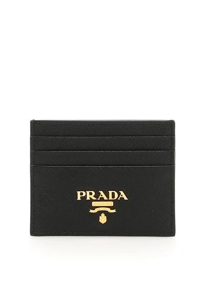 Shop Prada Logo Leather Card Holder In Black