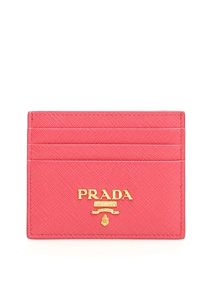 Shop Prada Logo Leather Card Holder In Pink