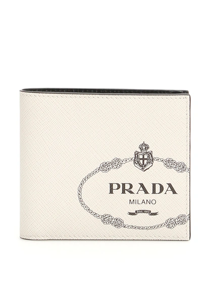 Shop Prada Saffiano Bifold Wallet In Beige