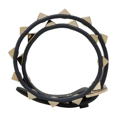 Valentino Garavani Rockstud Calfskin Double-strap Bracelet Woman Black Uni In 0no Black