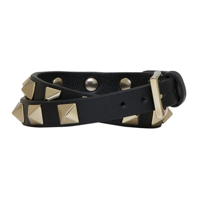 Valentino Garavani Rockstud Calfskin Double-strap Bracelet Woman Black Uni In 0no Black