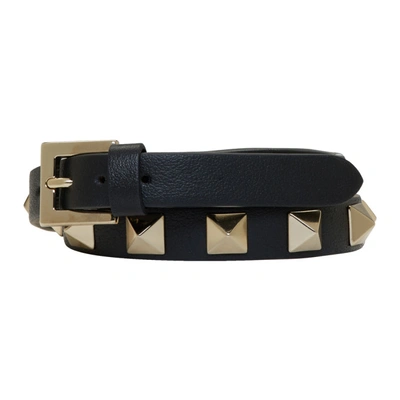 Valentino Garavani Rockstud Calfskin Double-strap Bracelet Woman Black Uni In 0no Black