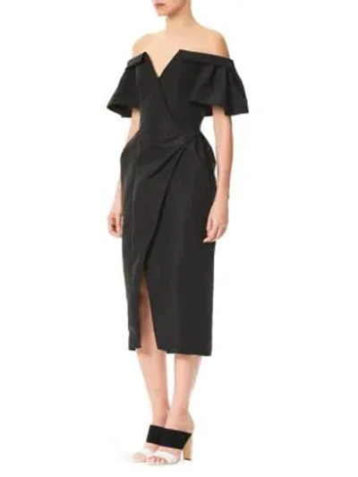 Shop Carolina Herrera Silk Off-the-shoulder Midi Dress In Black