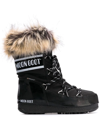 Shop Moon Boot Fur Trimmed Snow Boots - Black