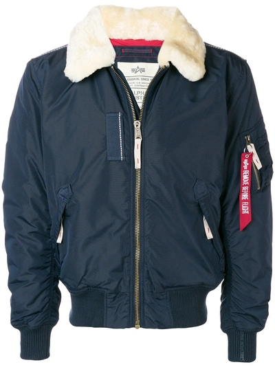 Shop Alpha Industries Shearling Collar Padded Jacket - Blue