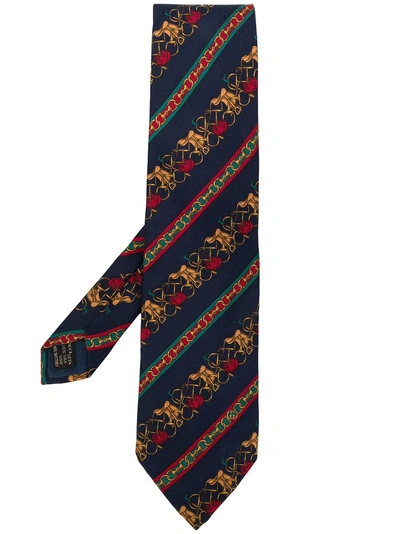 Shop Gucci Vintage Diagonal Printed Tie - Blue