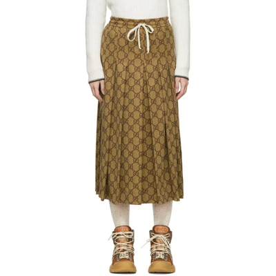 Shop Gucci Brown Pleated Gg Skirt In 2035 Vintag