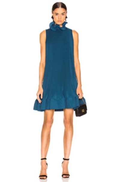 Shop Tibi Pleated Short Sleeveless Dress In Blue