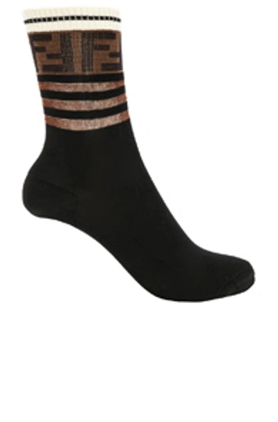 Shop Fendi Logo Trim Crew Socks In Black