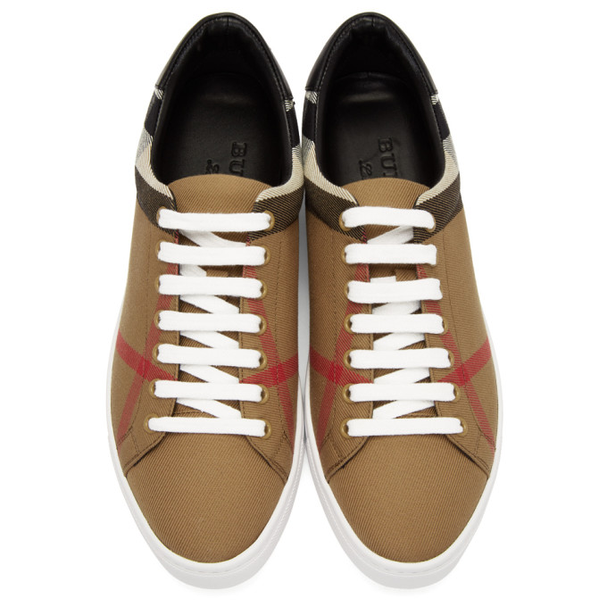 Burberry House Check And Leather Sneakers In Brown | ModeSens