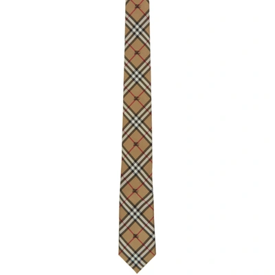 Shop Burberry Beige Silk Equestrian Knight Check Stanfield Tie In 110223camel